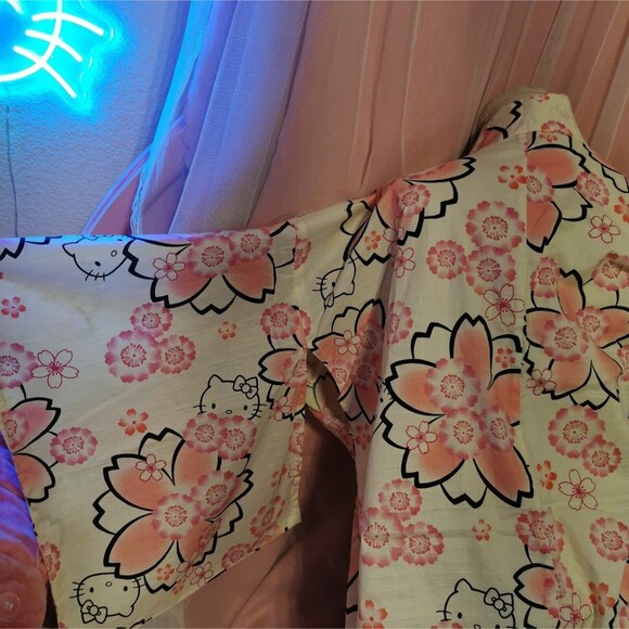 Rare Hello Kitty Pink Sakura Kimono Yukata Geta Women Robe Japan Vintage Retro - Picture 15 of 16
